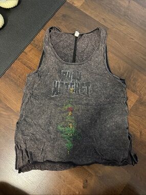 We The Free Washed Black Graphic Distressed Tank with Green Accent